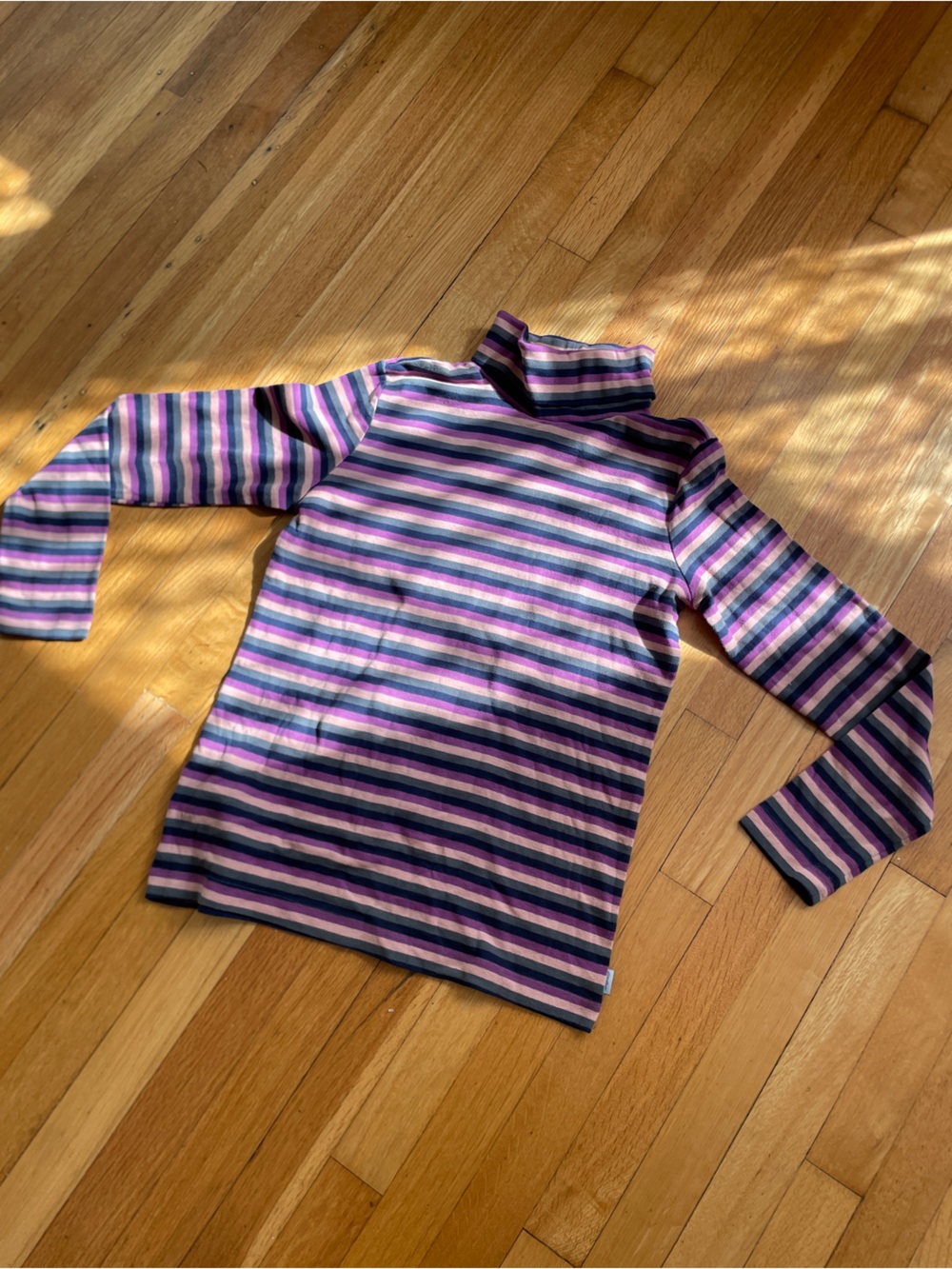 Eddie Bauer Striped Long Sleeve Turtleneck Top -Purple, Pink & Navy